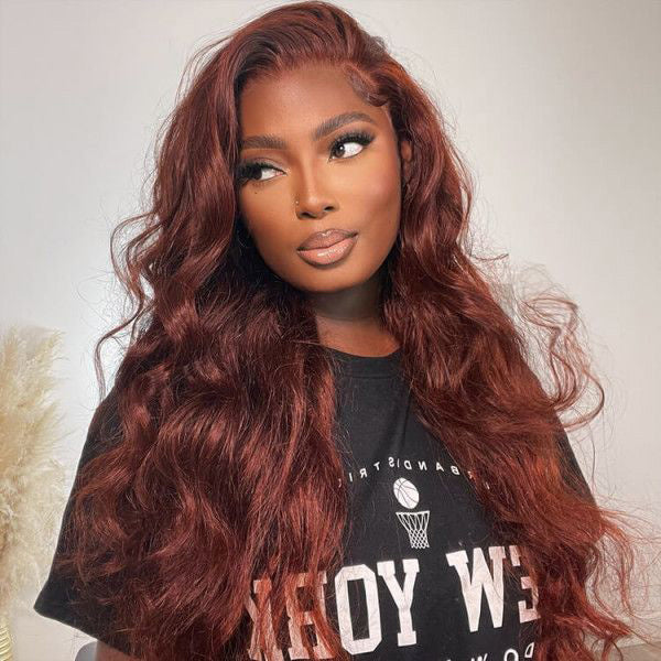 Body Wave Hair Reddish Brown Color Wear Go Glueless Wig 7x5 Pre-cut Lace Wig Preplucked with Natural Hairline