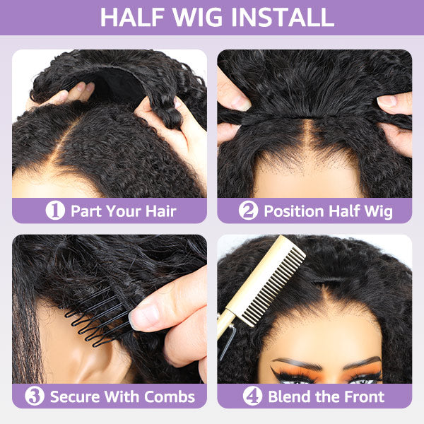 3 In 1 Half Wig | Water Wave Glueless Ombre Brown Wig With Black Roots Natural Blend Wear Go Half Wig