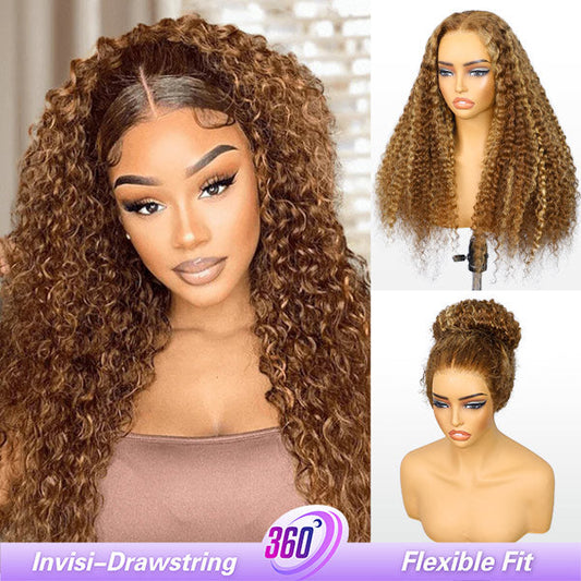 OQ HAIR Water Wave Highlight Ombre 4/27 Wear Go Glueless Wig Pre-cut 360 Lace Frontal Wig