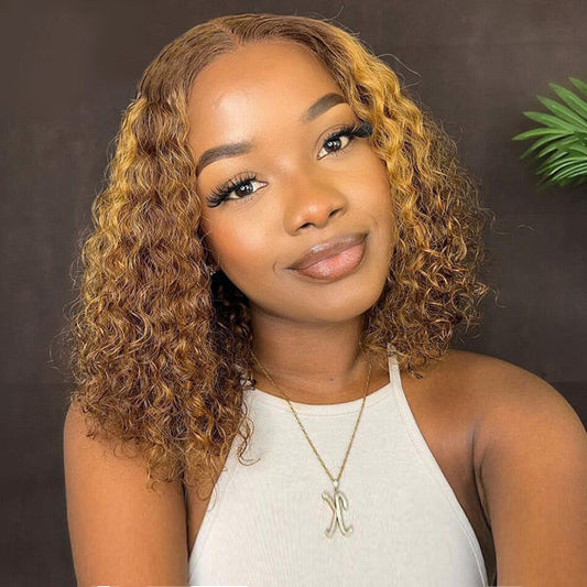 OQHAIR Wear Go Glueless Wigs Pre Cut 7x5 Lace 4/27 Highlight Color Water Wave Hair Short Bob Wigs