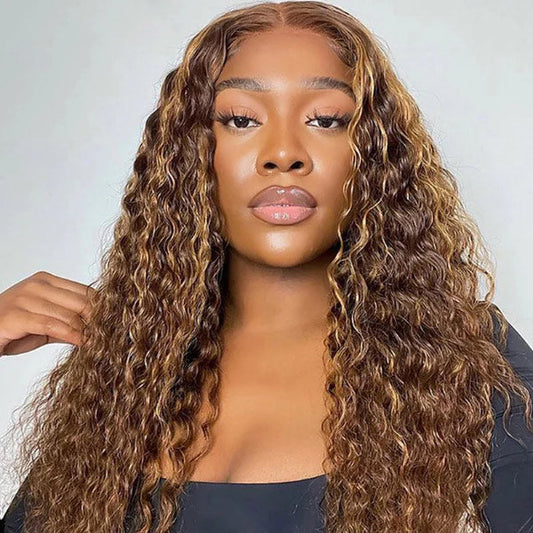Water Wave 4/27 Highlight Wear Go Glueless Wig Pre-cut 7x5 Lace Wig Preplucked With Natural Hairline