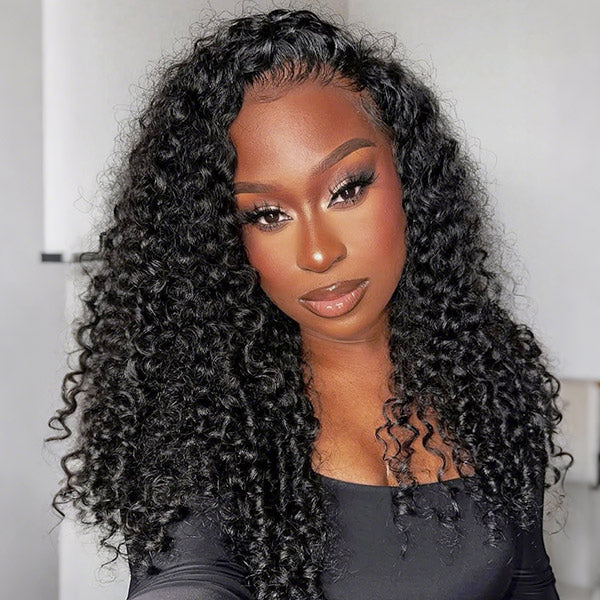 3 In 1 Half Wig | Burmese Curly Glueless Wear Go Half Wig With Elastic Drawstring Seamless Flip Over Wig