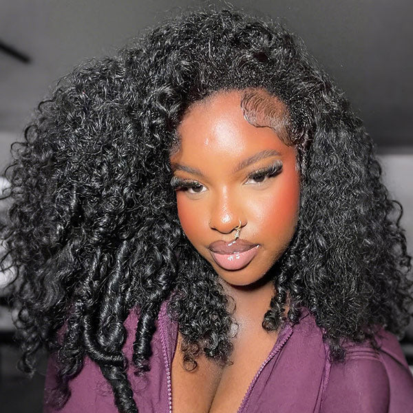 3 In 1 Half Wig | Burmese Curly Glueless Wear Go Half Wig With Elastic Drawstring Seamless Flip Over Wig