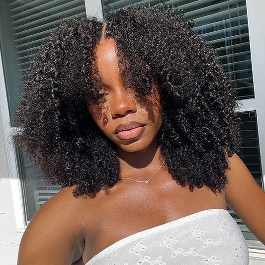 OQ HAIR Afro Curly Wear Go Glueless Wig Pre-cut 7x5 HD Lace With Bleached Knots