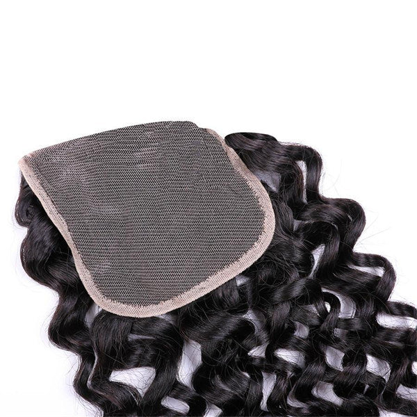Deep Wave Virgin Human Hair 3 Bundles With 4x4 Lace Closure