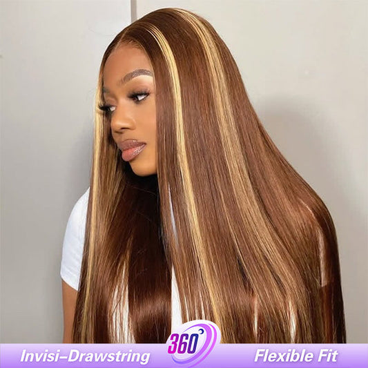 OQ HAIR Straight Highlight Ombre 4/27 Wear Go Glueless Wig 360 Pre-cut Lace Wig