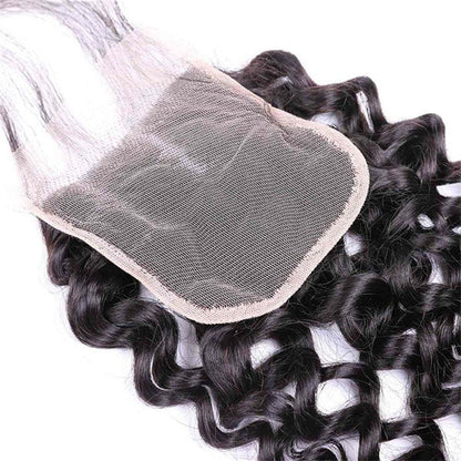 Deep Wave Virgin Human Hair 3 Bundles With 4x4 Lace Closure