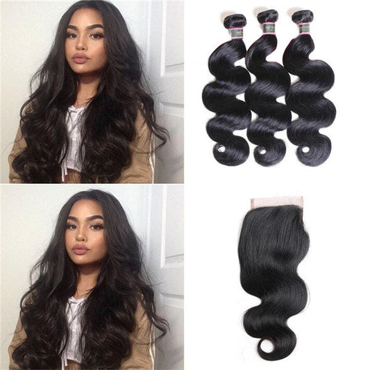 Body Wave Virgin Human Hair 3 Bundles With 4x4 Lace Closure