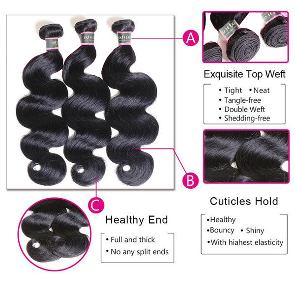Body Wave Virgin Human Hair 3 Bundles With 4x4 Lace Closure