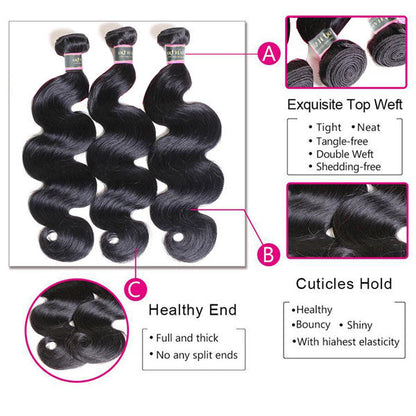 Body Wave Virgin Human Hair 3 Bundles With 4x4 Lace Closure