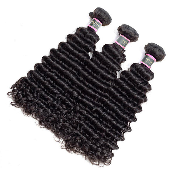 Deep Wave Virgin Human Hair 3 Bundles With 4x4 Lace Closure