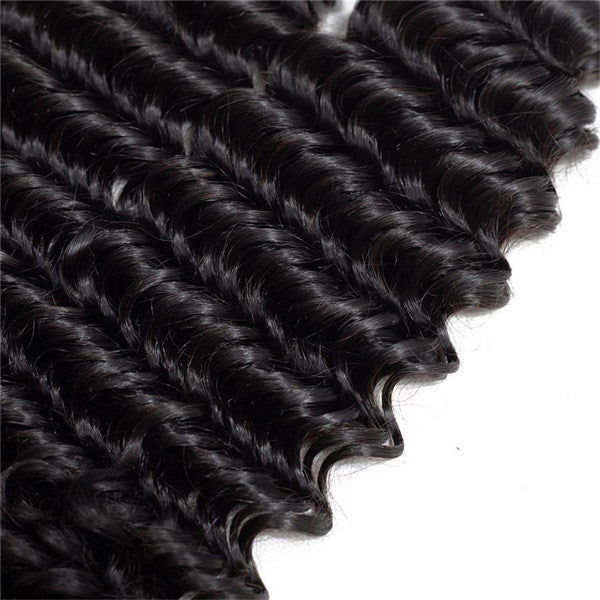 Deep Wave Virgin Human Hair 3 Bundles With 4x4 Lace Closure