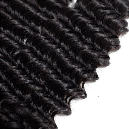 Deep Wave Virgin Human Hair 3 Bundles With 4x4 Lace Closure