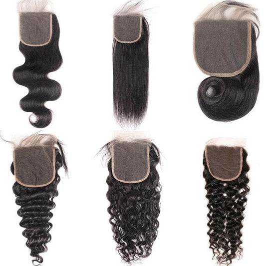 100% Virgin Human Hair 4x4 5x5 Swiss Lace Closure 6 Hair Texture Natural Black
