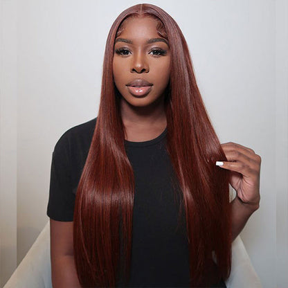 Straight Hair Reddish Brown Color Wear Go Glueless Wig Pre-cut 7x5 Lace Wig Preplucked With Natural Hairline