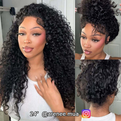OQ HAIR Water Wave Invisi-Drawstring Flexible Fit 360 Lace Frontal Glueless Wig With Bleached Knots