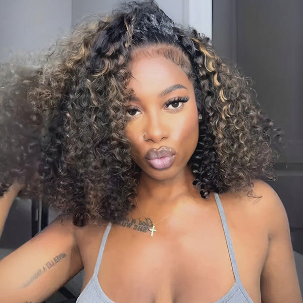 3 In 1 Half Wig | Water Wave Glueless Balayage Highlight Ombre Brown Wear Go Half Wig