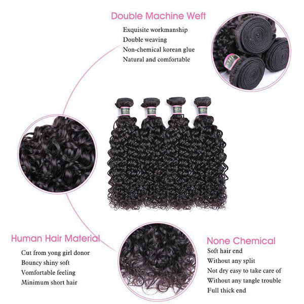 4 Bundles Water Wave Human Virgin Hair Natural Black