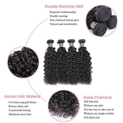 4 Bundles Water Wave Human Virgin Hair Natural Black