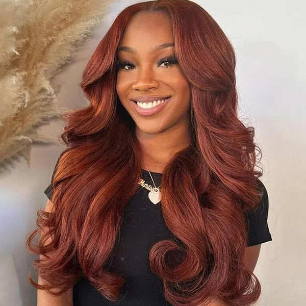 Body Wave Hair Reddish Brown Color Wear Go Glueless Wig 7x5 Pre-cut Lace Wig Preplucked with Natural Hairline