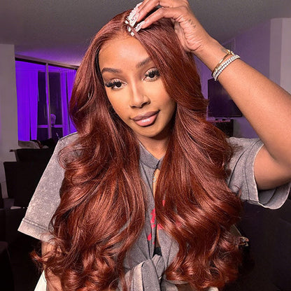 Body Wave Hair Reddish Brown Color Wear Go Glueless Wig 7x5 Pre-cut Lace Wig Preplucked with Natural Hairline