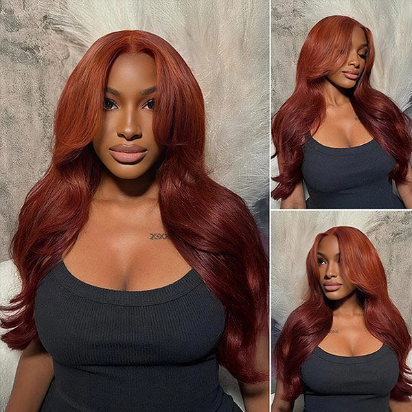 Body Wave Hair Reddish Brown Color Wear Go Glueless Wig 7x5 Pre-cut Lace Wig Preplucked with Natural Hairline