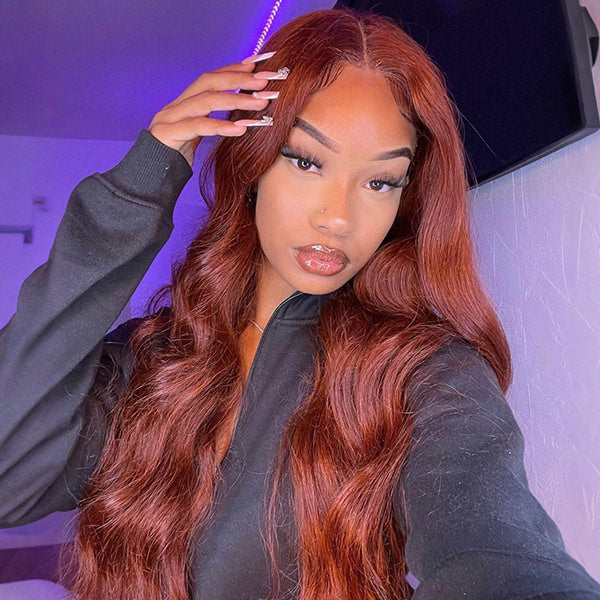 Body Wave Hair Reddish Brown Color Wear Go Glueless Wig 7x5 Pre-cut Lace Wig Preplucked with Natural Hairline