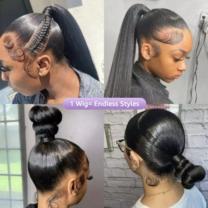 OQ HAIR Straight Invisi Drawstring Flexible Fit 360 Glueless Wig Pre-Cut Lace Bleached Knots Wig