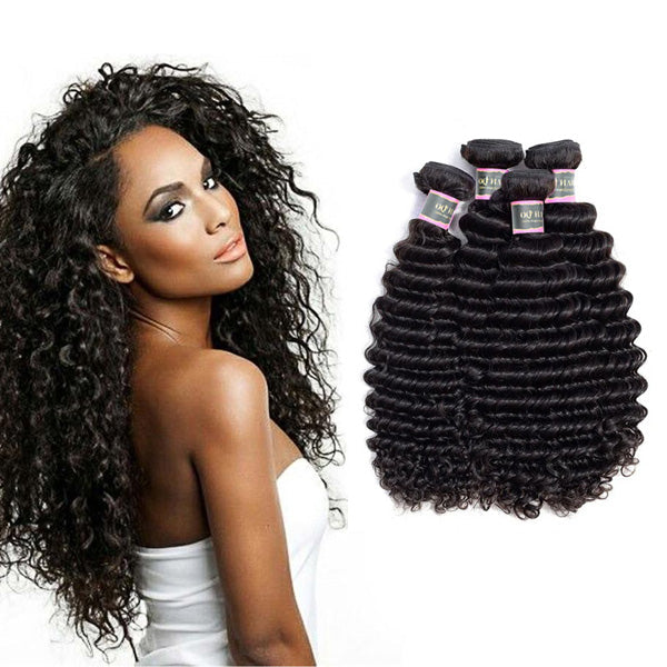 4 Bundles Deep Wave Human Virgin Hair Natural Black