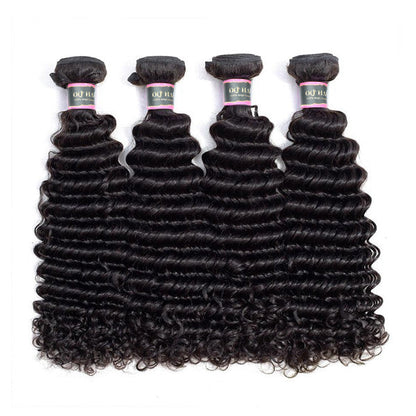 4 Bundles Deep Wave Human Virgin Hair Natural Black