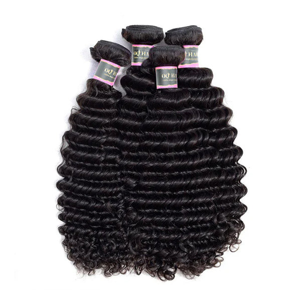 4 Bundles Deep Wave Human Virgin Hair Natural Black