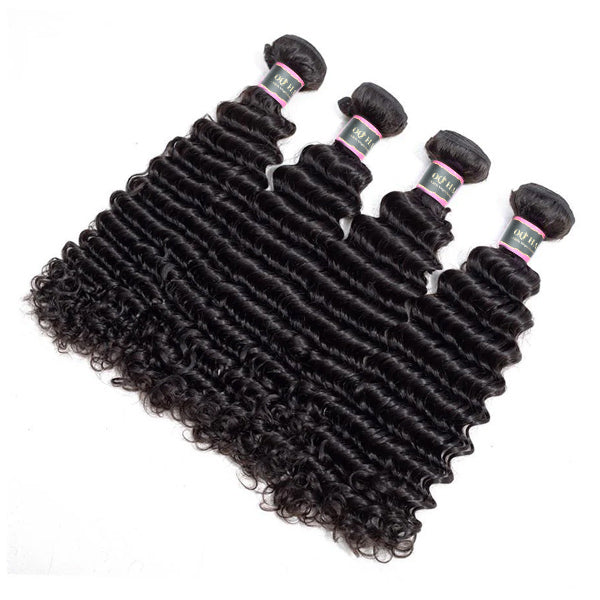 4 Bundles Deep Wave Human Virgin Hair Natural Black