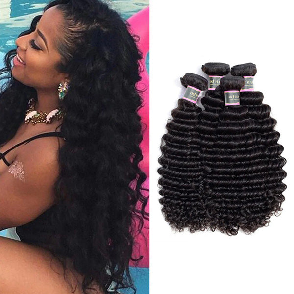 4 Bundles Deep Wave Human Virgin Hair Natural Black