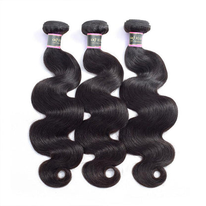 Body Wave Human Hair 3 Bundles with 13*4 Lace Frontal Natural Black