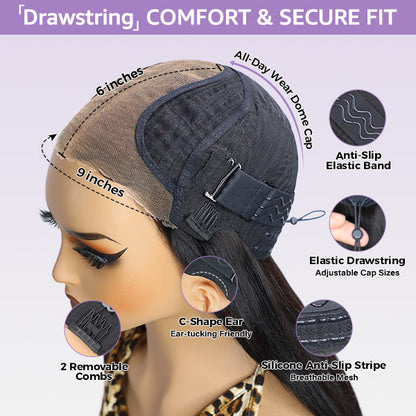 OQ HAIR Glueless Layered Cut Yaki Straight Wear Go Wig Pre-Cut 9x6 T Part Lace Bob Wig With Elastic Drawstring