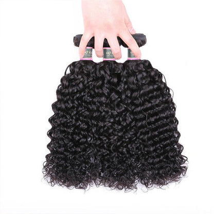 Water Wave Human Hair 3 Bundles with 13*4 Lace Frontal Natural Black