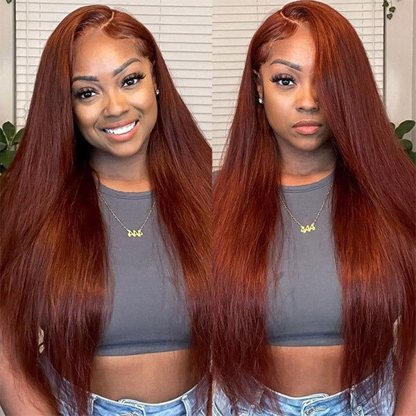 Straight Hair Reddish Brown Color Wear Go Glueless Wig Pre-cut 7x5 Lace Wig Preplucked With Natural Hairline