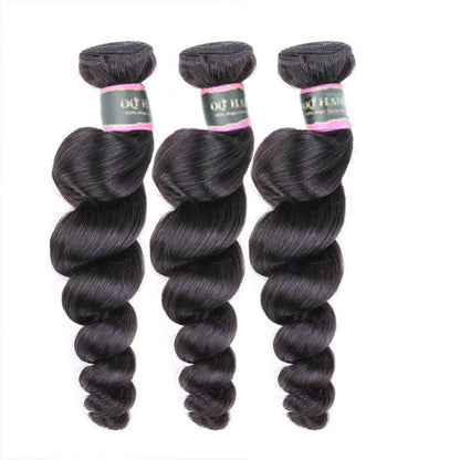 Loose Wave Human Hair 3 Bundles with 13*4 Lace Frontal Natural Black