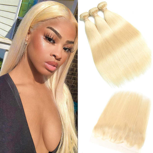 Straight 613 Blonde Color Bundles with 13x4 Lace Frontal Human Virgin Hair Pack