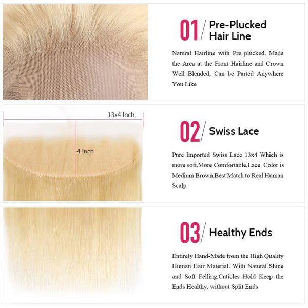 Straight 613 Blonde Color Bundles with 13x4 Lace Frontal Human Virgin Hair Pack