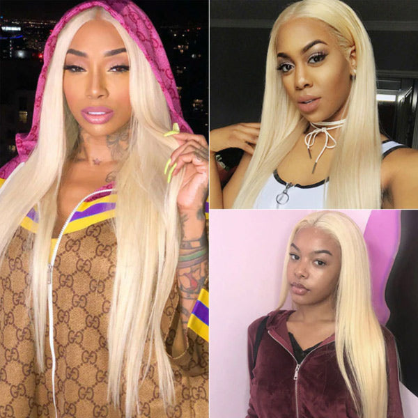 Straight 613 Blonde Color Bundles with 13x4 Lace Frontal Human Virgin Hair Pack