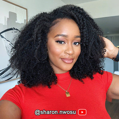 3 In 1 Half Wig | Afro Curly Flexible Fit Wear Go Half Wig With Drawstring Natural Hairline Beginner Friendly