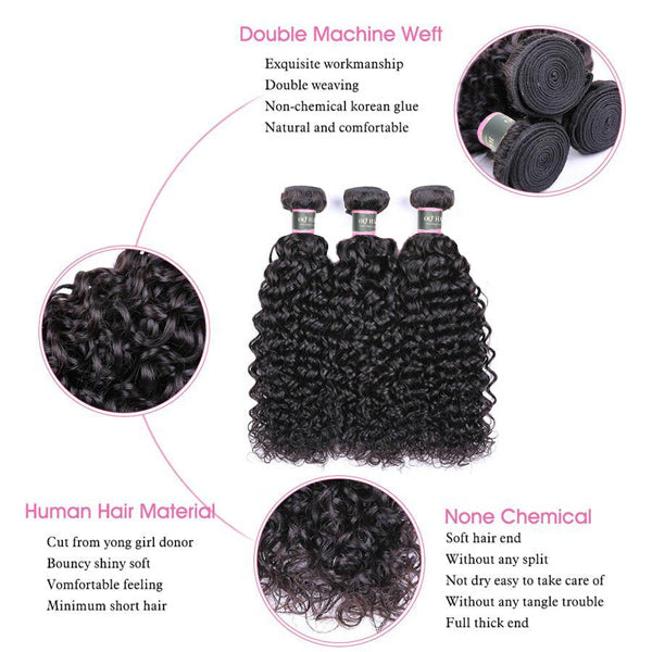 Water Wave Human Hair 3 Bundles with 13*4 Lace Frontal Natural Black