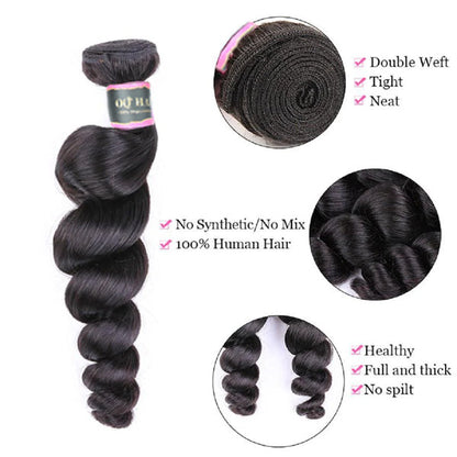 Loose Wave Human Hair 3 Bundles with 13*4 Lace Frontal Natural Black