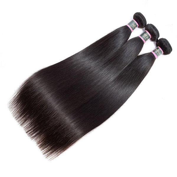 Straight Human Hair 3 Bundles with 13*4 Lace Frontal Natural Black