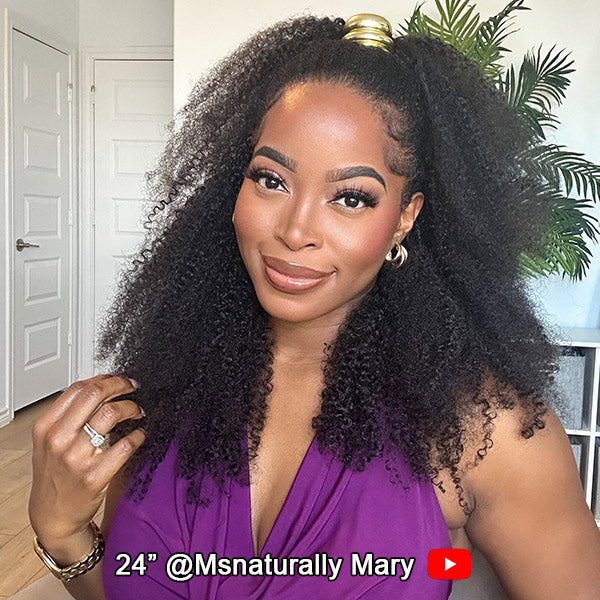 3 In 1 Half Wig | Afro Curly Flexible Fit Wear Go Half Wig With Drawstring Natural Hairline Beginner Friendly