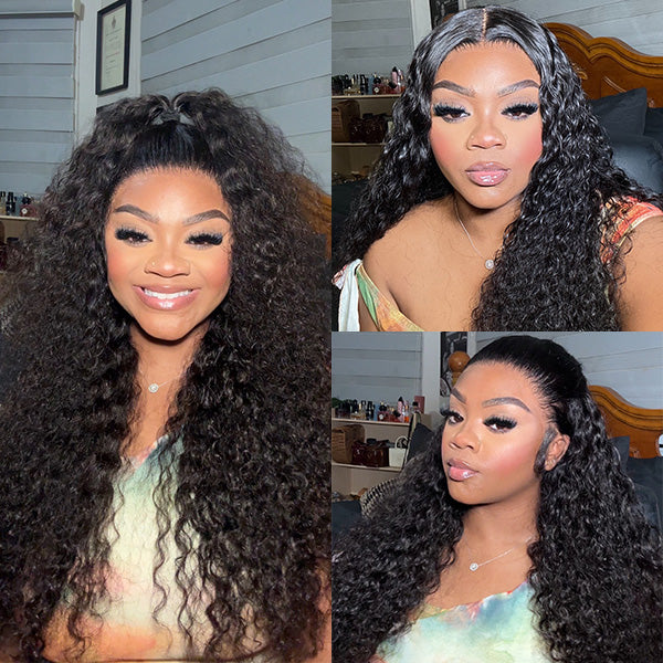 OQ HAIR Water Wave Invisi-Drawstring Flexible Fit 360 Lace Frontal Glueless Wig With Bleached Knots