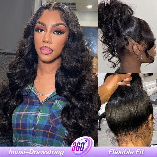 OQ HAIR Loose Wave Bleached Knots Invisi-Drawstring 360 Lace Glueless Wig With Pre-plucked Natural Hairline