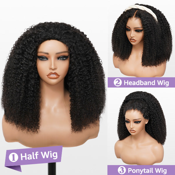 3 In 1 Half Wig | Afro Curly Flexible Fit Wear Go Half Wig With Drawstring Natural Hairline Beginner Friendly