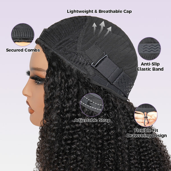3 In 1 Half Wig | Burmese Curly Glueless Wear Go Half Wig With Elastic Drawstring Seamless Flip Over Wig